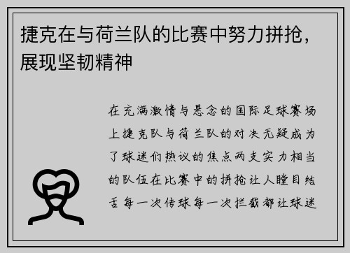 捷克在与荷兰队的比赛中努力拼抢，展现坚韧精神