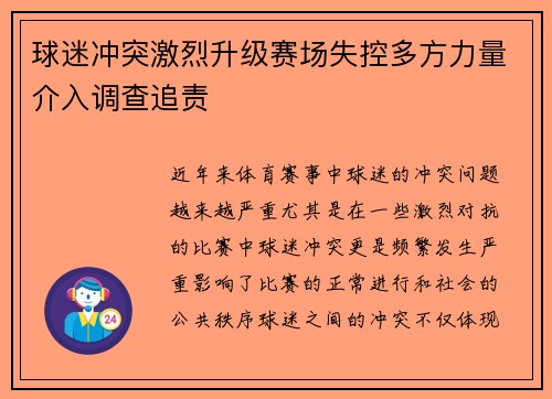 球迷冲突激烈升级赛场失控多方力量介入调查追责