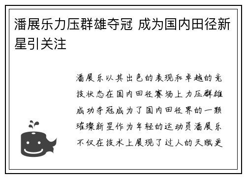 潘展乐力压群雄夺冠 成为国内田径新星引关注