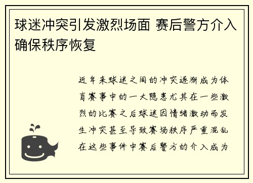 球迷冲突引发激烈场面 赛后警方介入确保秩序恢复